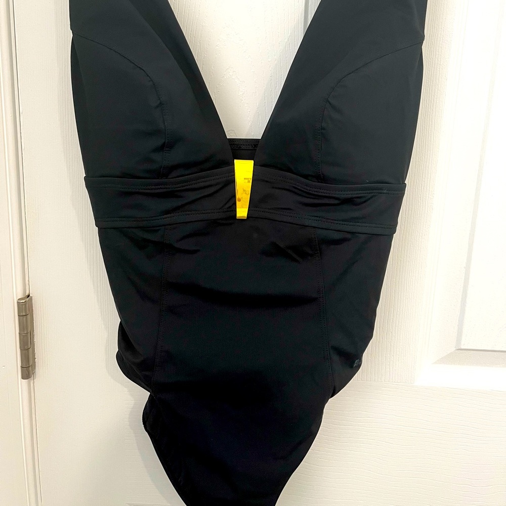Amoressa by Miraclesuit Black One Piece Swimsuit with Gold Detailing- NEW!!